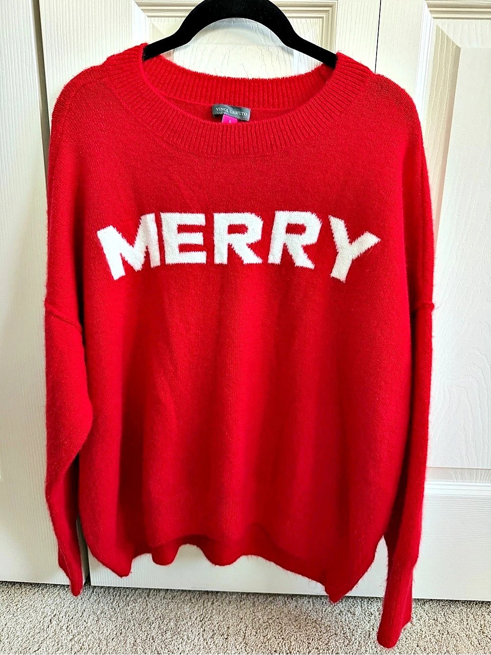 Vince Camuto Merry Holiday Pullover Sweater Red & White Large